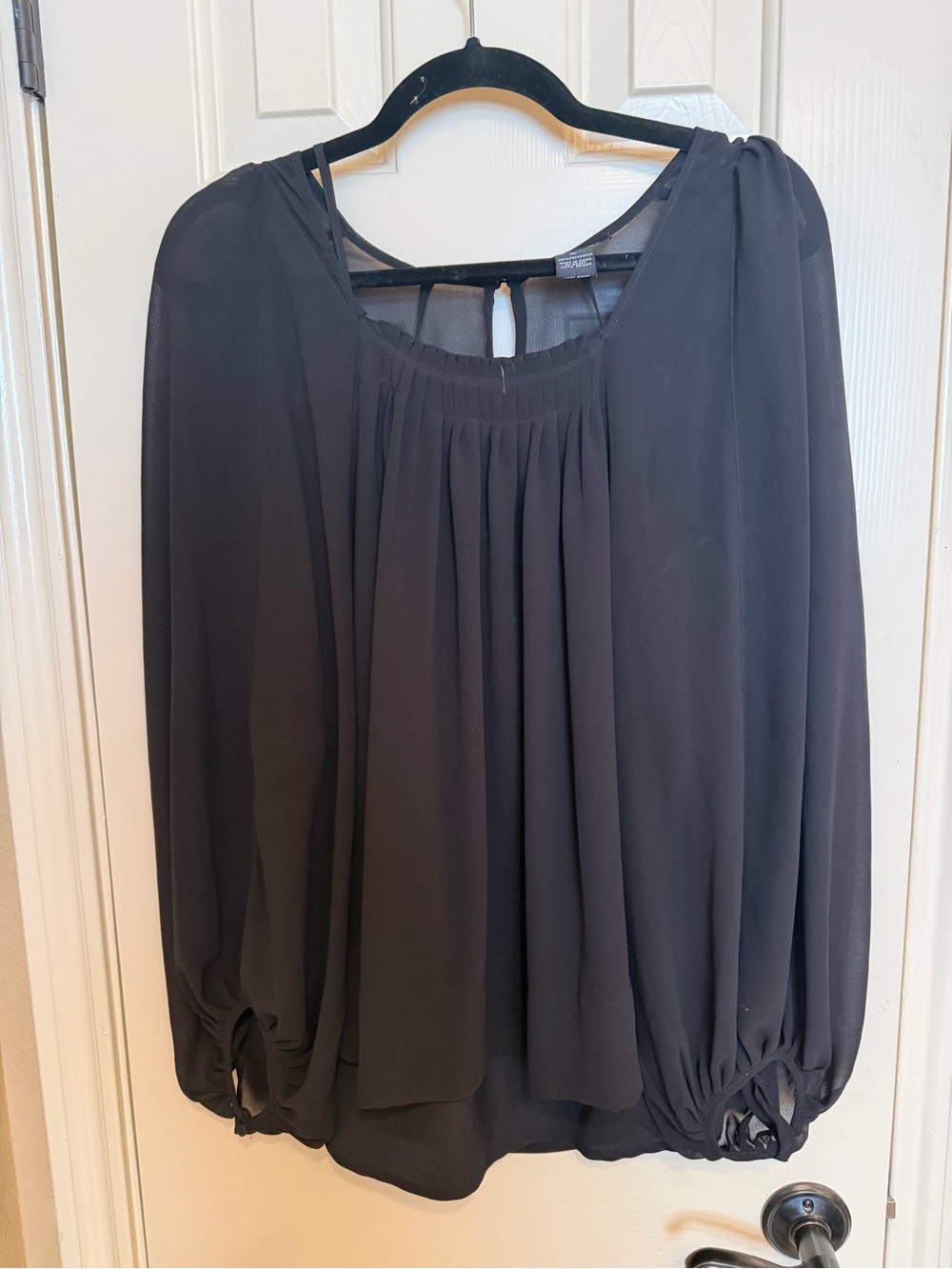 BCBGMaxAzria Black Sheer Peasant-Style Blouse